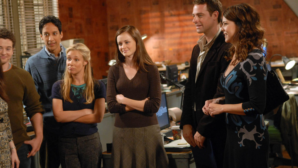 David Sutcliffe, Alexis Bledel, Lauren Graham, Adam Hendershott, Liza Weil, and Danny Pudi in Gilmore Girls (2000)