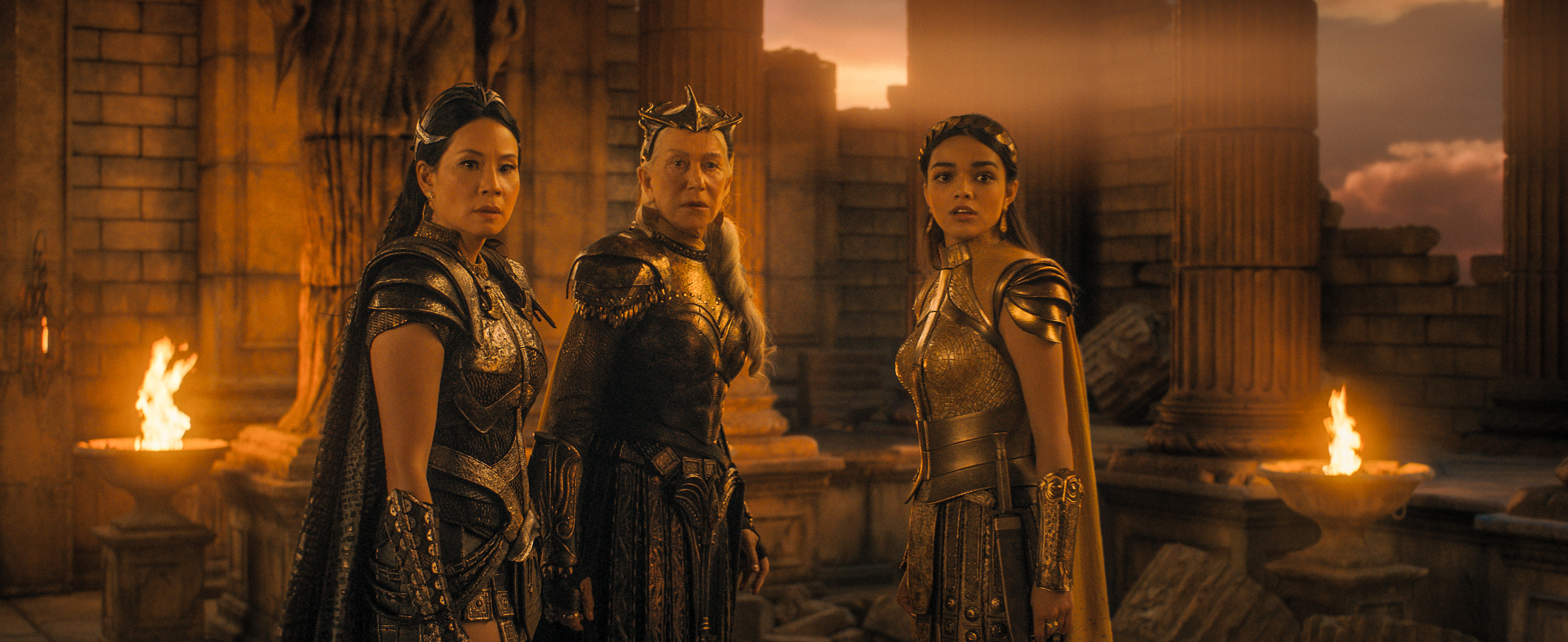 Helen Mirren, Lucy Liu, and Rachel Zegler in Shazam! Fury of the Gods (2023)