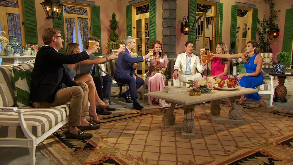 Andy Cohen, Austen Kroll, Cameran Eubanks, Chelsea Meissner, Shep Rose, Craig Conover, Kathryn Dennis, and Naomie Olindo in Southern Charm (2013)