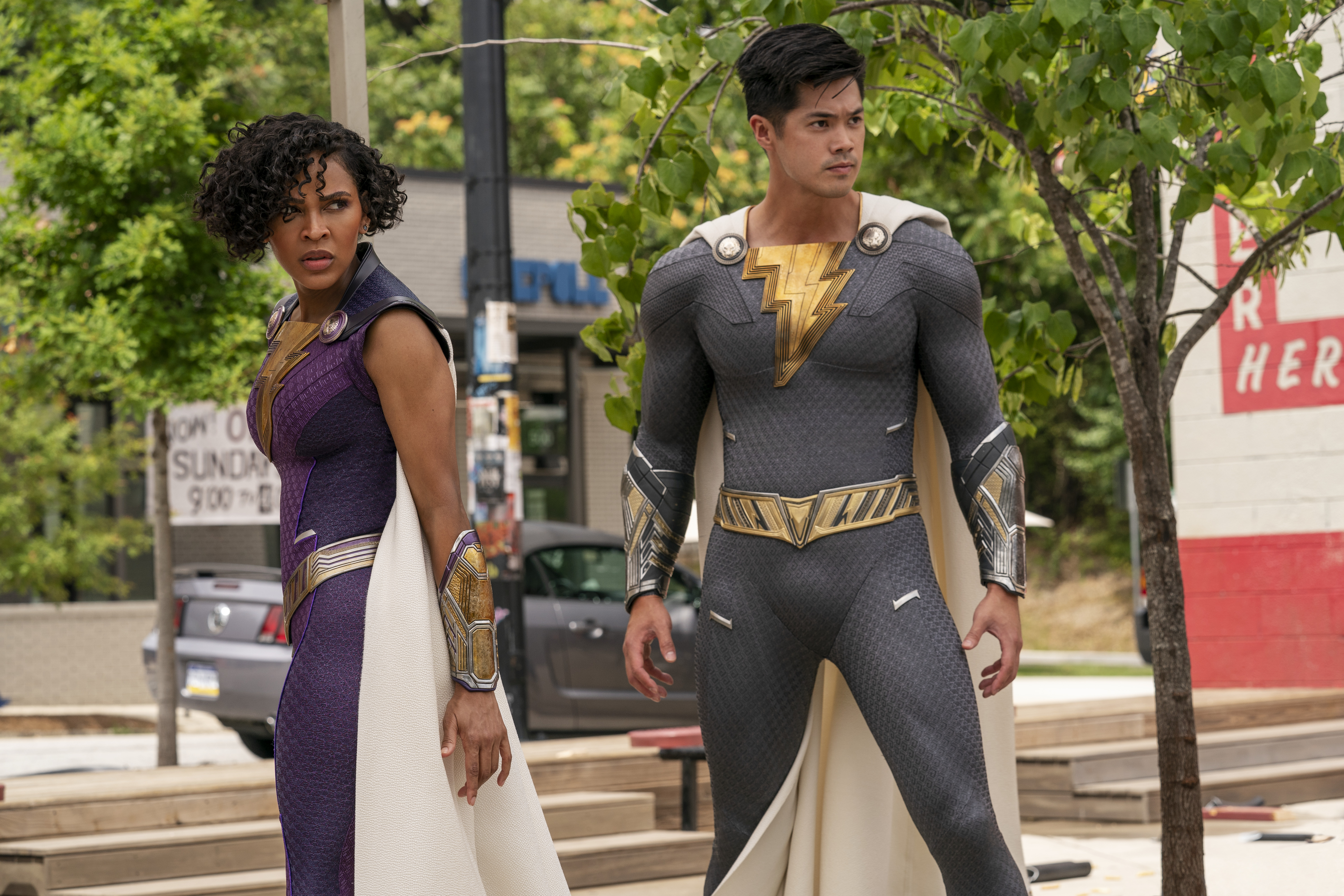 Meagan Good and Ross Butler in Shazam! Fury of the Gods (2023)