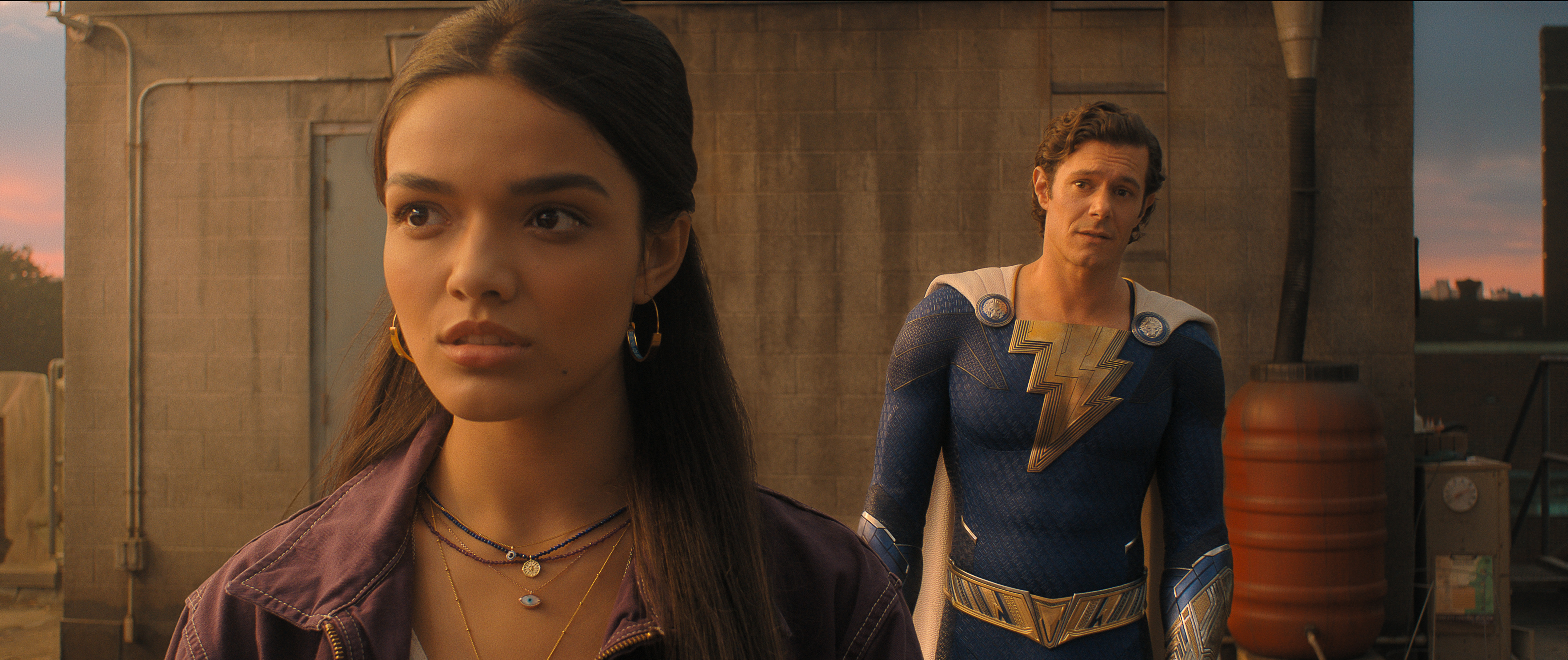 Adam Brody and Rachel Zegler in Shazam! Fury of the Gods (2023)