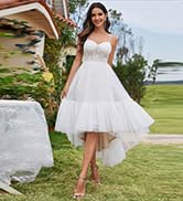 Ever-Pretty Women's Sleeveless Lace Embroidery High Low Wedding Dresses 02078