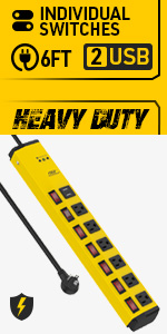 heavy duty power strip with individual switches surge protector for garage workbench