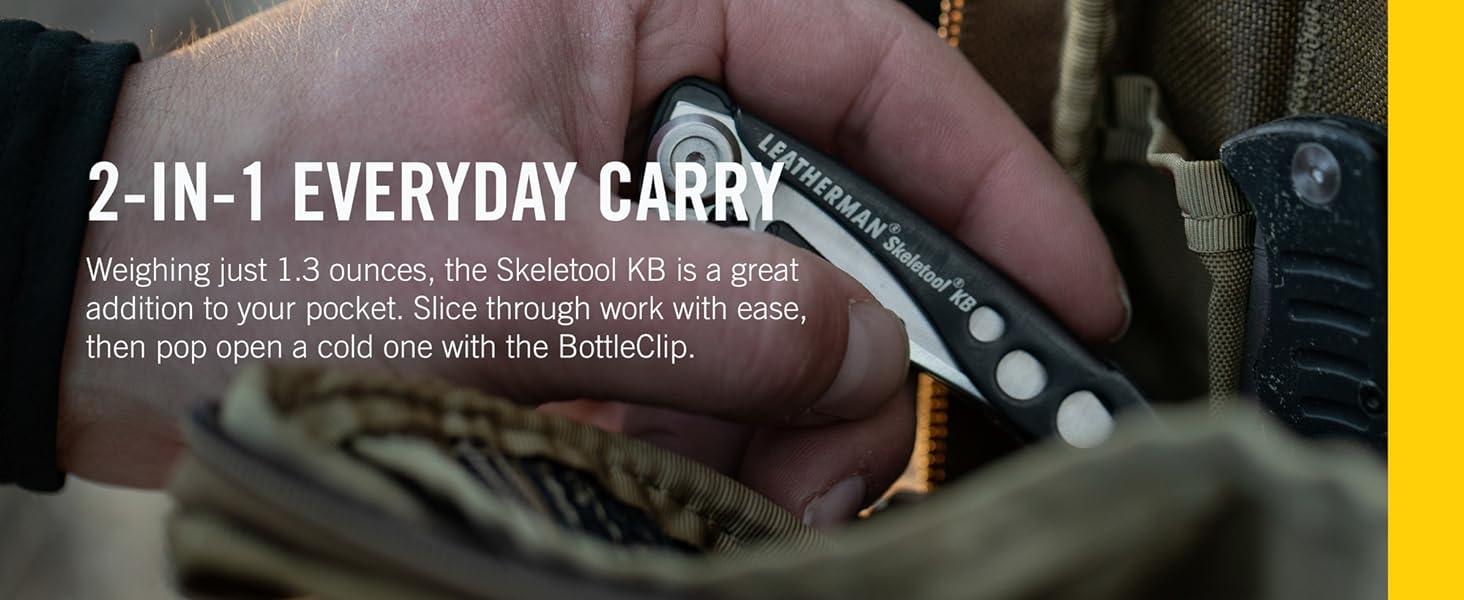 2-in-1 Everyday Carry Weighing just 1.3 ounces, the Skeletool KB is a great addition to your pocket.