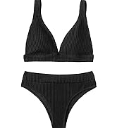 SweatyRocks Women's 2 Piece Bathing Suit V Neck Triangle Bikini Set Plain Swimsuit Beachwear