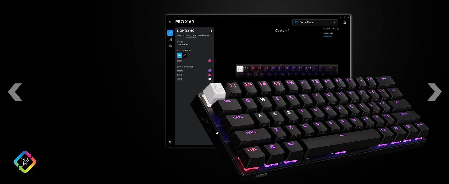 PRO X 60 LIGHTSPEED Wireless Gaming Keyboard with Ultra Compact TKL 60% Design and LIGHTSYNC RGB