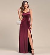 Ever-Pretty Women's Sexy Satin Spaghetti Straps V-Neck Bodycon Evening Dresses with Slit 01872