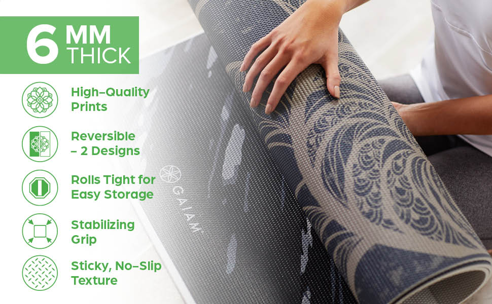 Gaiam Yoga Mat - 6mm Premium Print Reversible