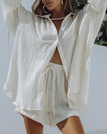 button down shorts set for women 2 piece outfits for vocation