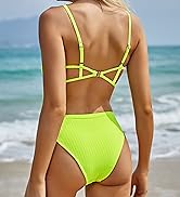 ZAFUL Women's One Piece Swimsuit Ribbed Open Back Bathing Suit Tummy Control Scoop Neck Adjustabl...