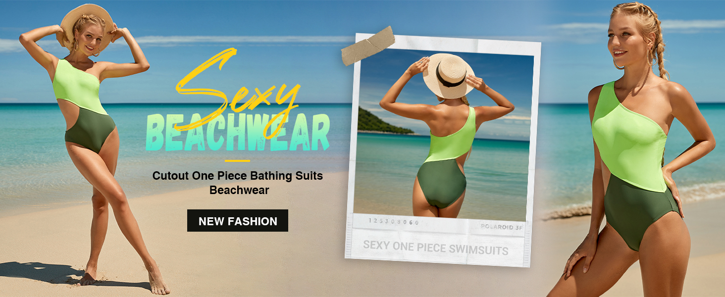 one shoulder colorblock bathing suits