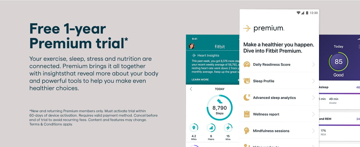 Fitbit Premium app screens with text 