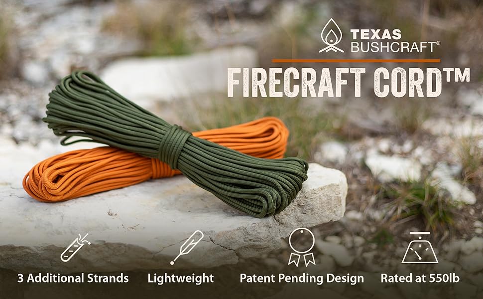 Texas Bushcraft Firecraft Cord Survival Paracord Utility Cord