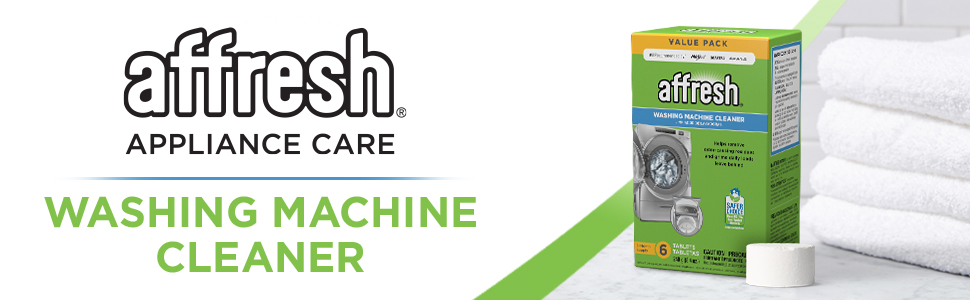 Image of affresh washing machine cleaner product box and tablet.