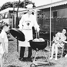 Vintage Weber charcoal grill image in black and white