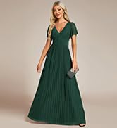 Ever-Pretty Women's A Line V Neck Pleated Short Sleeves Maxi Evening Dresses 11961