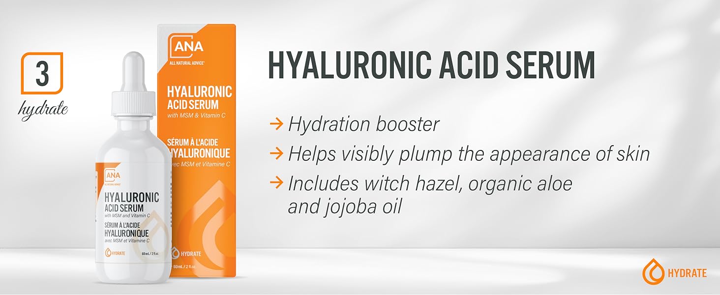 Hyaluronic Acid Serum for face works well with vitamin C face moisturizer natural skin care product 