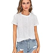 SweatyRocks Women's Eyelet Embroidery Short Sleeve Tops Shirts Solid Crewneck Retro Plain Casual ...