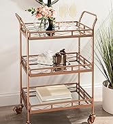 Kate and Laurel Ketia Glam Metal Bar Cart, 23 x 13 x 34, Rose Gold, Glamorous Three Tier Gold Bar...