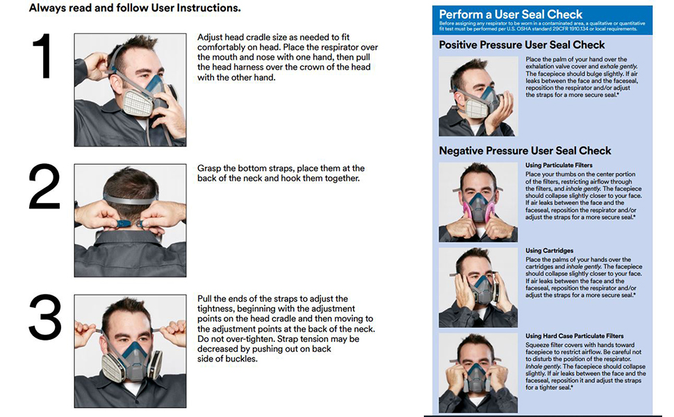 Instructions on 3M Rugged Series Reusable Respirators