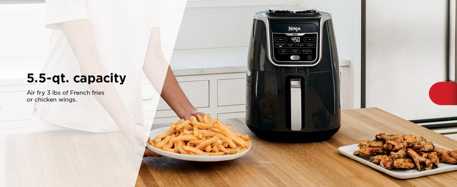 5.5-qt. capacity Air fry 3 lbs of French fries or chicken wings