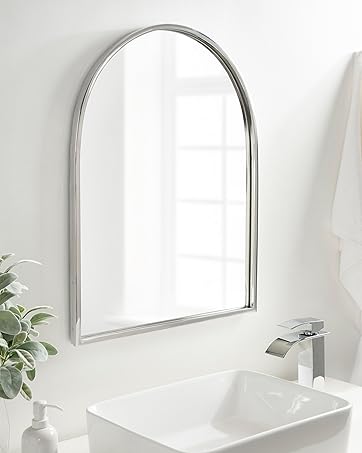 Rowla Arch mirror in polished silver for bathroom vanity mirror