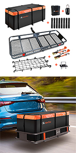 MeeFar hitch mount cargo basket rack and bag combo