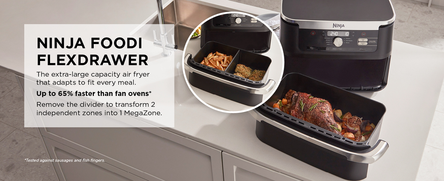 Ninja Foodi FlexDrawer Air Fryer, Dual Zone with Removable Divider, Large 10.4L