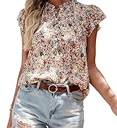 SweatyRocks Women's Casual V Neck Short Sleeve Frill Trim Blouse Shirt Top