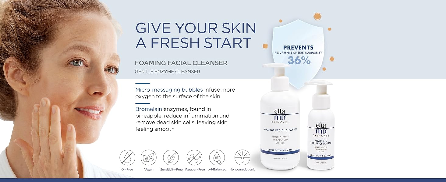 EltaMD Skincare Foaming Facial Cleanser, Oil-Free, pH Balanced,  All Skin Types, Cleanses Makeup