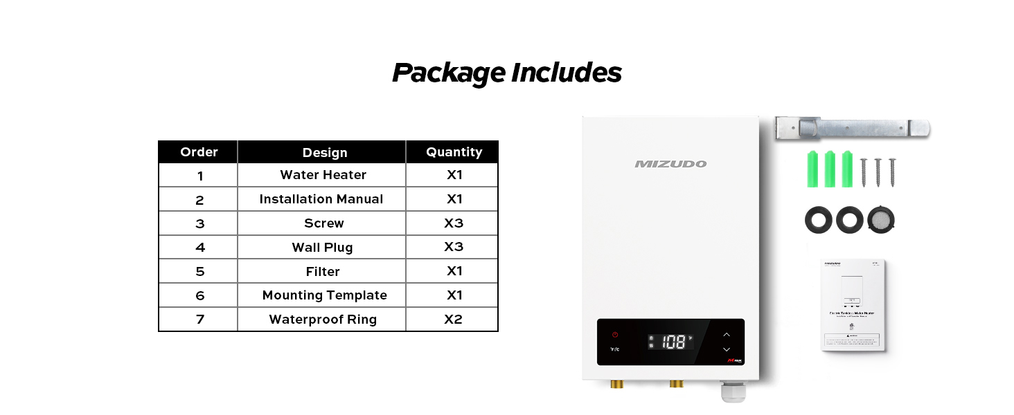 MIZUDO Electric Tankless Water Heater