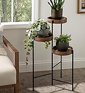 Kate and Laurel Finn Modern Tri-Level Plant Stand, 16 x 21 x 30, Natural Wood and Black, Decorati...