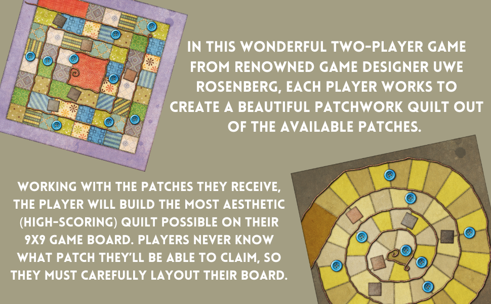 patchwork board game for kids and adults two player strategy game for family game night quilt making