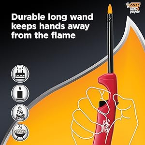 Durable long wand keeps hands away from the flame