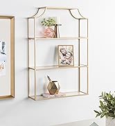 Kate and Laurel Ciel Glam 3-Tier Scalloped Wall Shelf, 20 x 30, Gold, Modern Shelving with Glass ...