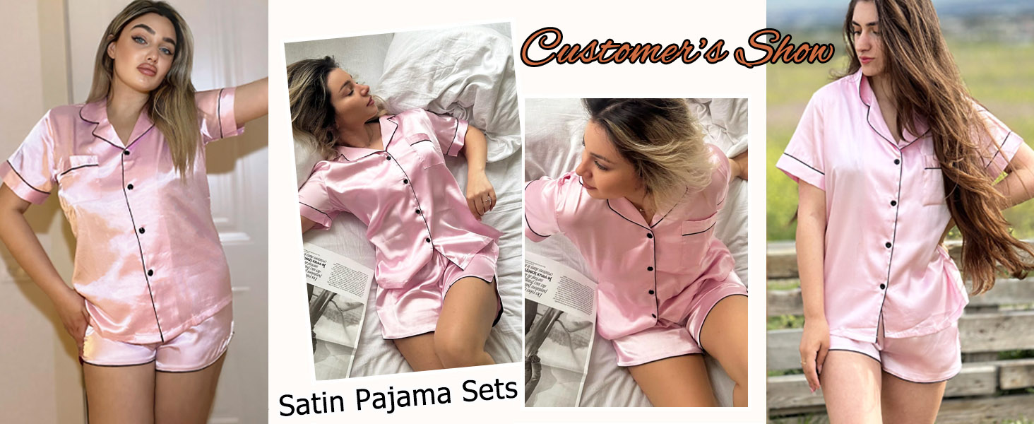 pink satin pajama set