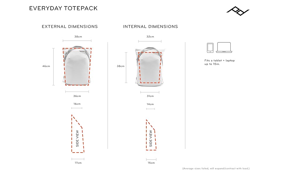 Everyday Totepack Specs and Dimensions