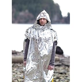 survival, poncho, blanket, aluminized, thermal, heat, retention, hypothermia, windproof, waterproof