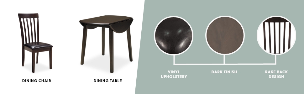 dining chair set of 2 dining table drop leaf vinyl upholstery dark finish rake back