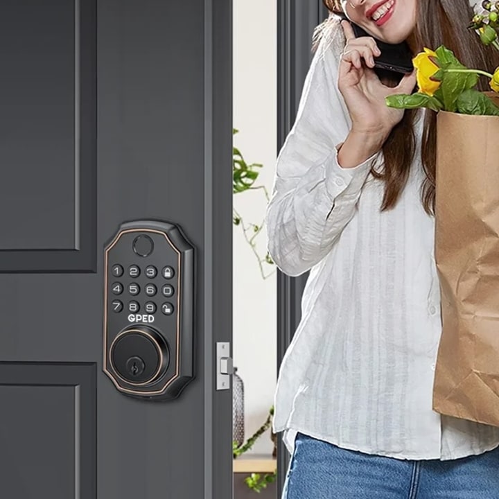 Smart door lock on front door