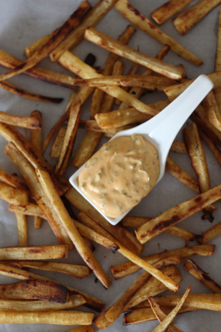 Image: Paprika parsnip fries with Sriracha dipping sauce