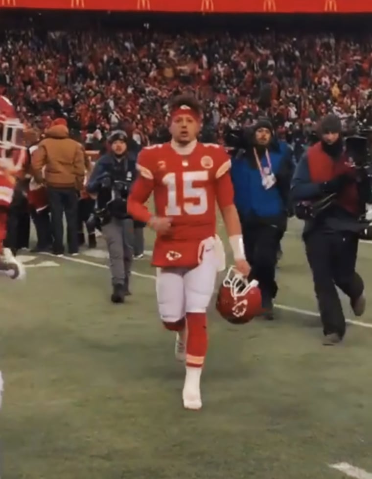 Brittany Mahomes shared a video of her husband, Kansas City Chiefs quarterback Patrick Mahomes, running off the field to greet her and their daughter, Sterling Skye.