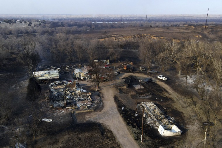 A home burned by the Smokehouse Creek Fire, in Canadian, Texas.