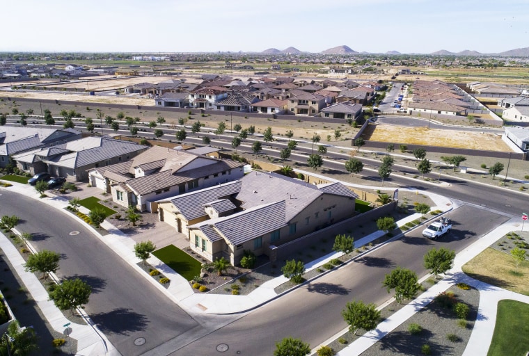 An aerial view of homes