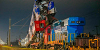 A train sits on top of another after they collided in Chile 