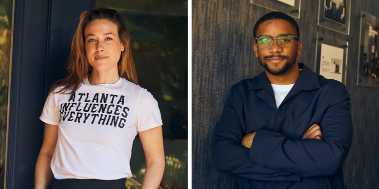 Molly Dickinson, founder of Banner Day, and Ryan Wilson, owner of a members-only networking space, in Atlanta, on June 26, 2024.