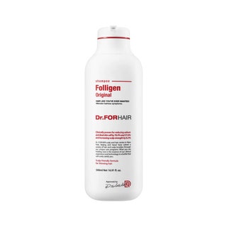 White bottle of Dr.ForHair Folligen Shampoo against a white background