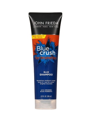 John Frieda Blue Crush for Brunettes Shampoo on white background