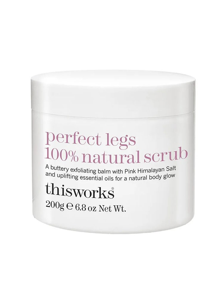 This Works Perfect Leg Scrub white jar on white bckground