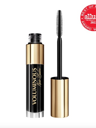 A black mascara tube of the sL'Oral Paris Voluminous Noir Balm Mascara on a white background